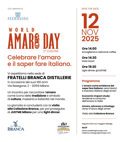 Branca celebra il World Amaro Day, tributo alla tradizione italiana