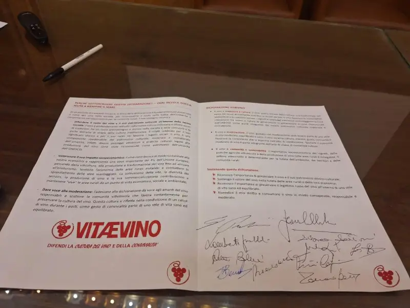 La filiera vitivinicola italiana lancia la Dichiarazione VIT&AElig;VINO