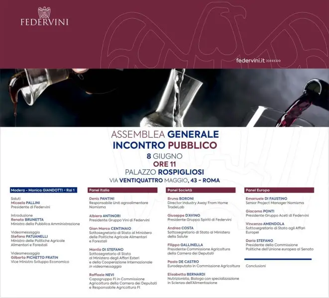 Assemblea Federvini 2022: il mercato, la societ&agrave;, l'Europa di vini, spiriti e aceti